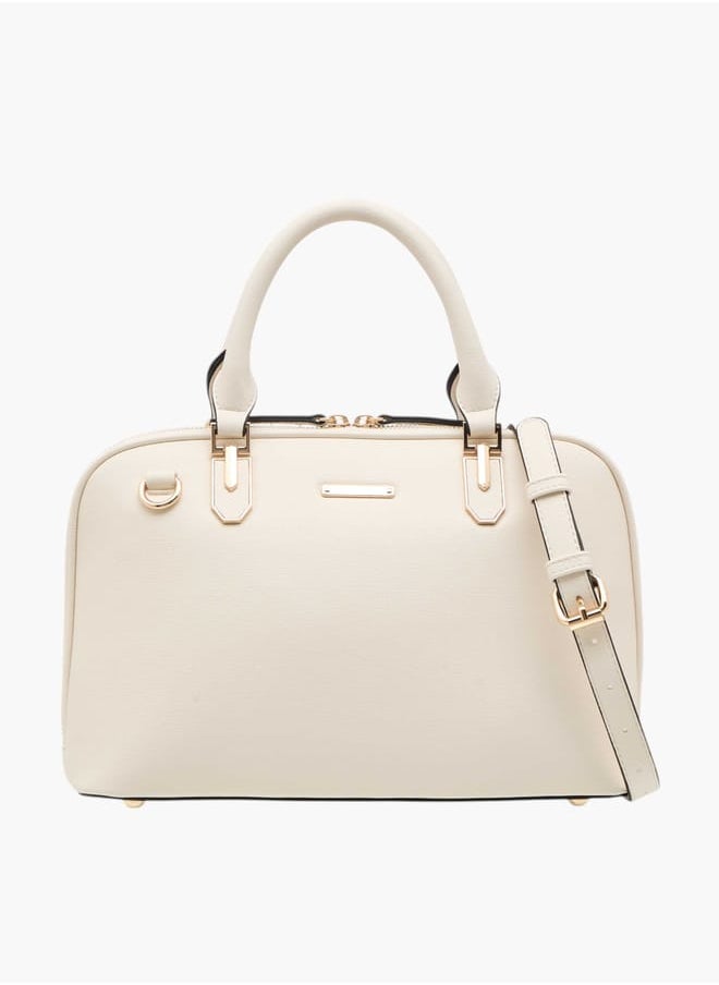 Women Solid Tote Bag with Double Handle and Zip Closure