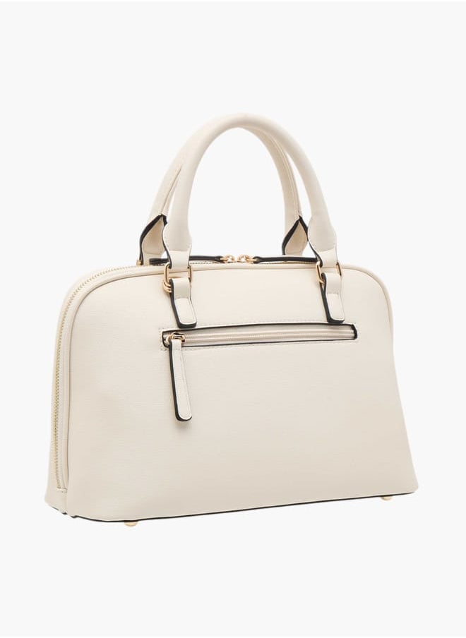Women Solid Tote Bag with Double Handle and Zip Closure