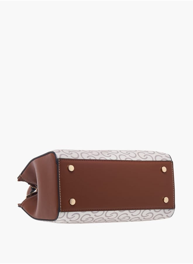 Women Monogram Print Tote Bag with Double Handles and Detachable Strap