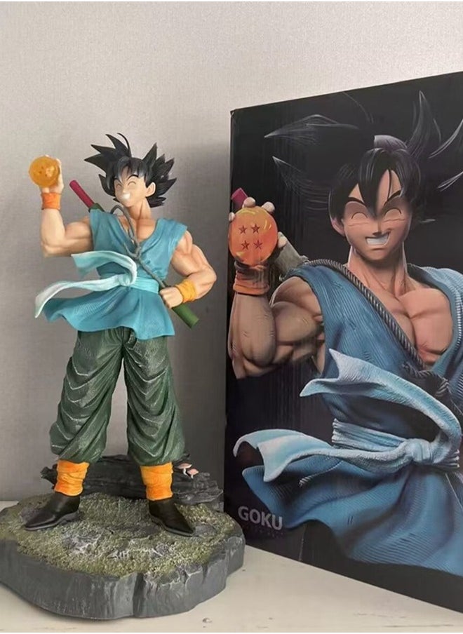 Dragon Ball Happy Goku Action Figure Decorative Resin Sculpture Home Decor Statue, Art Figurine Home Ornament Decoration for Office, Living Room, Bedroom, Book Shelf, TV Cabinet, Desktop