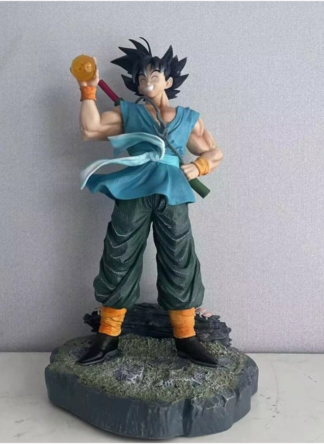 Dragon Ball Happy Goku Action Figure Decorative Resin Sculpture Home Decor Statue, Art Figurine Home Ornament Decoration for Office, Living Room, Bedroom, Book Shelf, TV Cabinet, Desktop