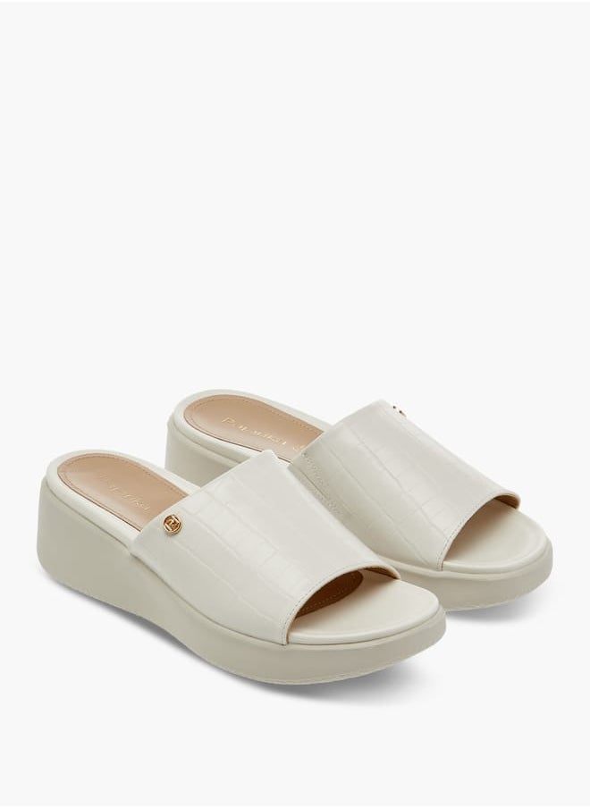 Women Textured Slip-On Sandals with Wedge Heel