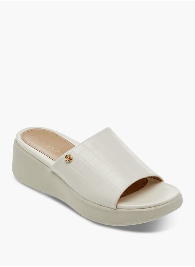 Women Textured Slip-On Sandals with Wedge Heel