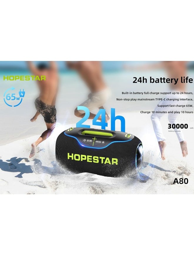 A80 350W Portable Bluetooth 5.3 Speaker with Wireless Mic, 24H Playtime, 30,000mAh Battery, RGB Lights, TWS, IPX6 Waterproof, EQ Control, 10M Range – Ultimate Party Speaker for Outdoor Events, Karaoke, and Gatherings