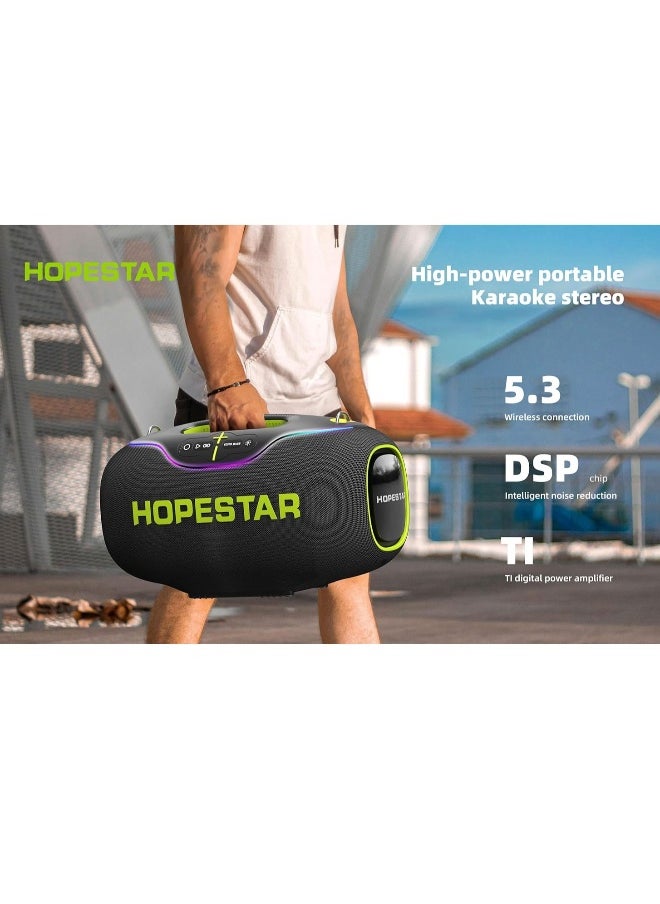 A80 350W Portable Bluetooth 5.3 Speaker with Wireless Mic, 24H Playtime, 30,000mAh Battery, RGB Lights, TWS, IPX6 Waterproof, EQ Control, 10M Range – Ultimate Party Speaker for Outdoor Events, Karaoke, and Gatherings