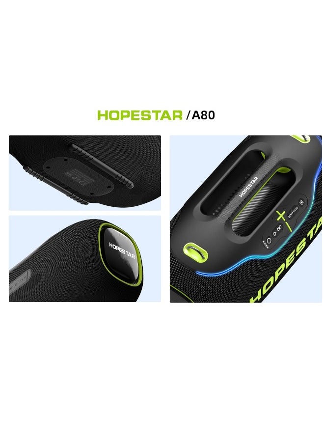 A80 350W Portable Bluetooth 5.3 Speaker with Wireless Mic, 24H Playtime, 30,000mAh Battery, RGB Lights, TWS, IPX6 Waterproof, EQ Control, 10M Range – Ultimate Party Speaker for Outdoor Events, Karaoke, and Gatherings