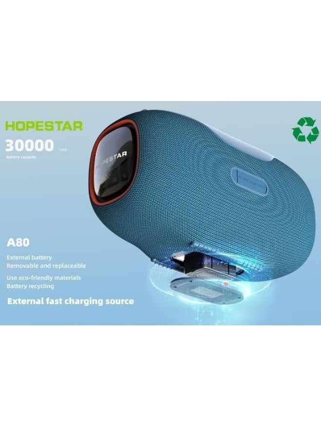 A80 350W Portable Bluetooth 5.3 Speaker with Wireless Mic, 24H Playtime, 30,000mAh Battery, RGB Lights, TWS, IPX6 Waterproof, EQ Control, 10M Range – Ultimate Party Speaker for Outdoor Events, Karaoke, and Gatherings
