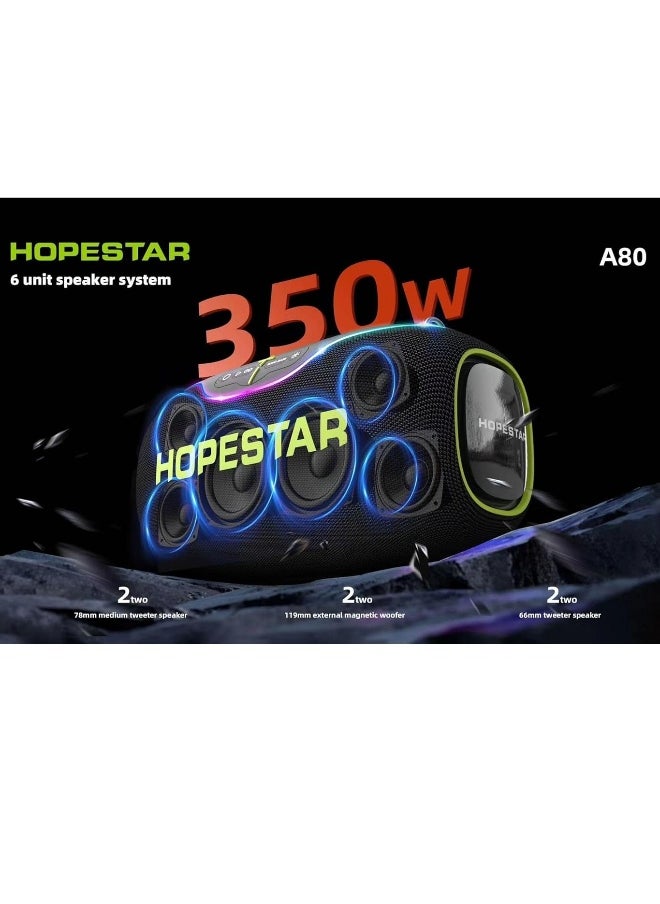 A80 350W Portable Bluetooth 5.3 Speaker with Wireless Mic, 24H Playtime, 30,000mAh Battery, RGB Lights, TWS, IPX6 Waterproof, EQ Control, 10M Range – Ultimate Party Speaker for Outdoor Events, Karaoke, and Gatherings