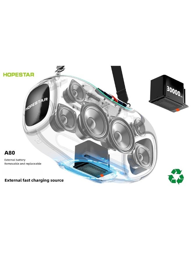 A80 350W Portable Bluetooth 5.3 Speaker with Wireless Mic, 24H Playtime, 30,000mAh Battery, RGB Lights, TWS, IPX6 Waterproof, EQ Control, 10M Range – Ultimate Party Speaker for Outdoor Events, Karaoke, and Gatherings