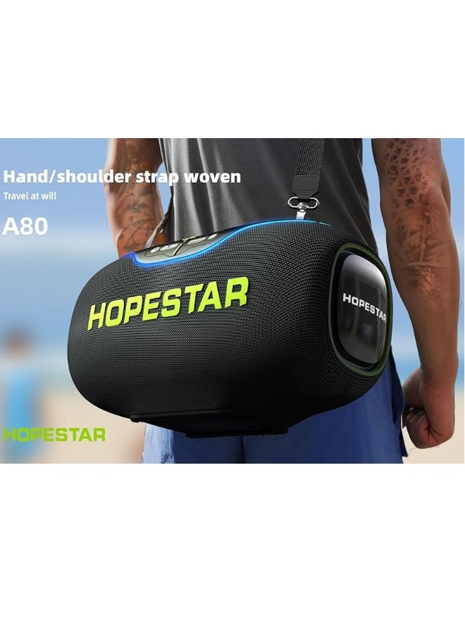 A80 350W Portable Bluetooth 5.3 Speaker with Wireless Mic, 24H Playtime, 30,000mAh Battery, RGB Lights, TWS, IPX6 Waterproof, EQ Control, 10M Range – Ultimate Party Speaker for Outdoor Events, Karaoke, and Gatherings