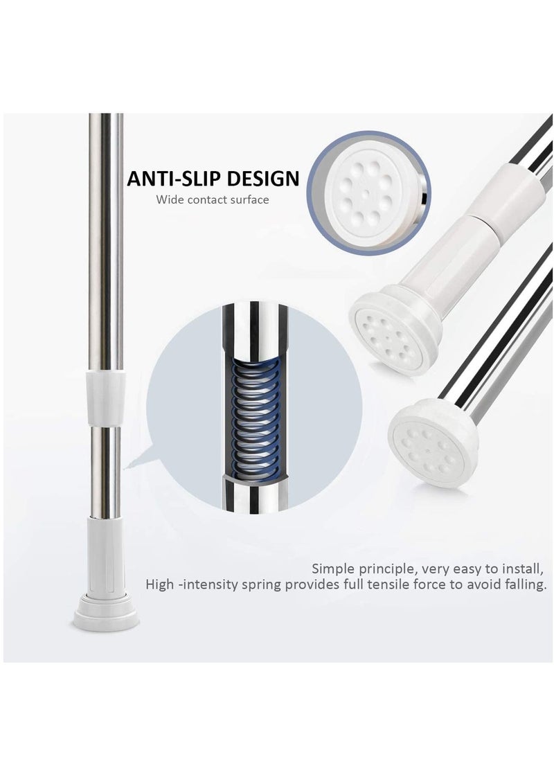 Shower Curtain Rod Adjustable 60-100cm Extendable Length Telescopic Tension Bar Stainless Steel No Drill Type for Bathroom Shower Bathtub Cabinets Balcony (60cm to 100cm)