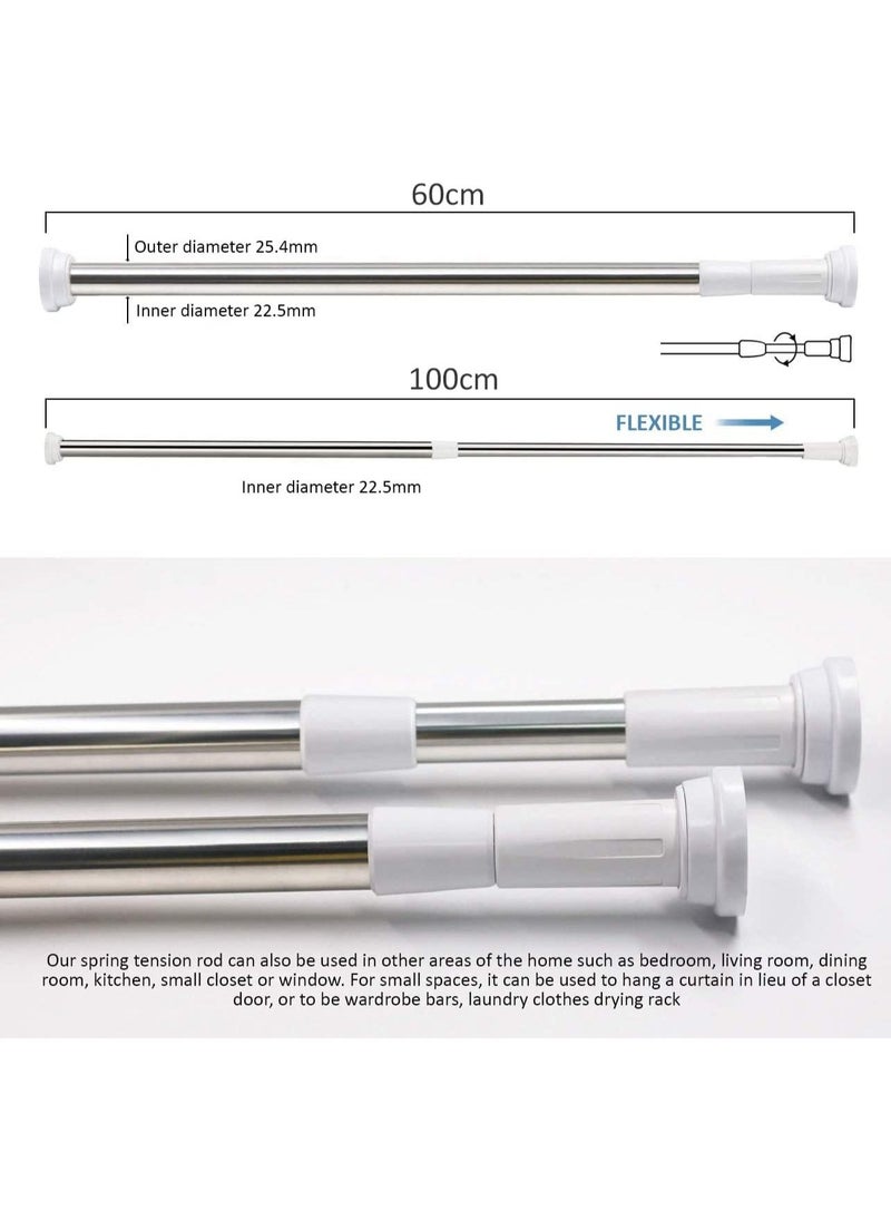 Shower Curtain Rod Adjustable 60-100cm Extendable Length Telescopic Tension Bar Stainless Steel No Drill Type for Bathroom Shower Bathtub Cabinets Balcony (60cm to 100cm)