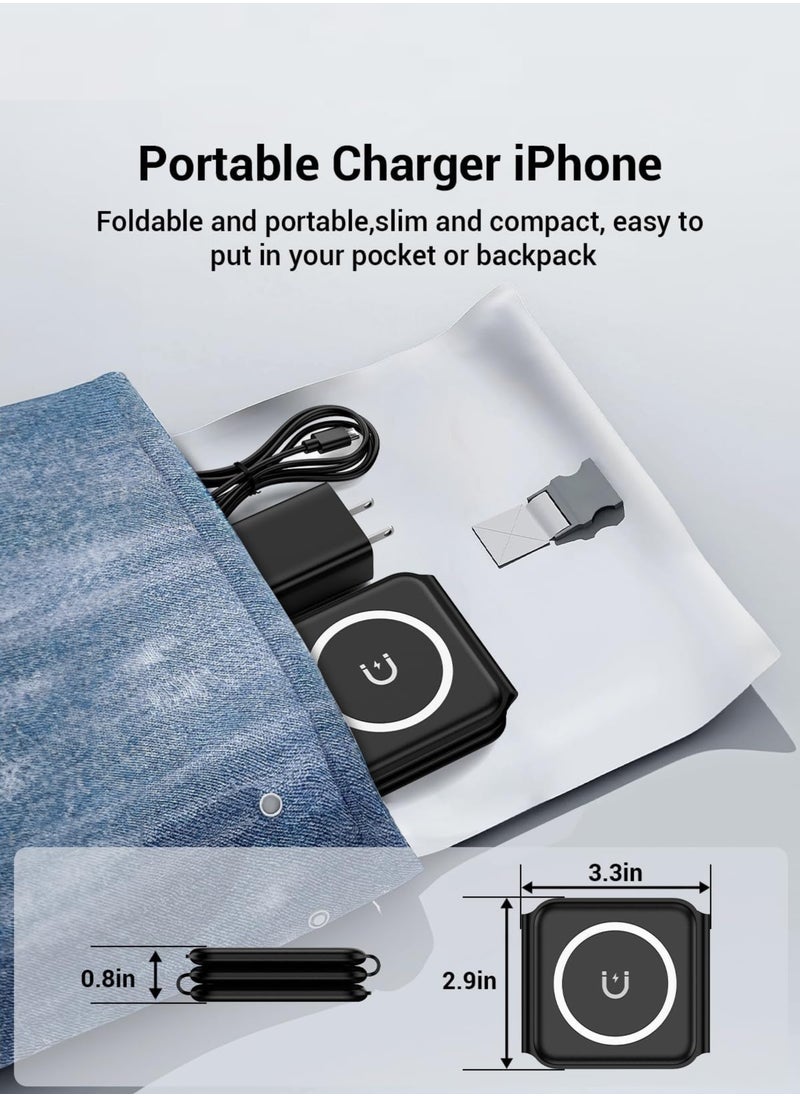 3-in-1 Foldable Wireless Charger – 15W Fast Magnetic Charging Station for iPhone 16/15/14/13/12/11, Apple Watch 8-2 SE, AirPods 3/2/Pro u0026 Samsung Phones | Portable Travel Charging Pad (Black)