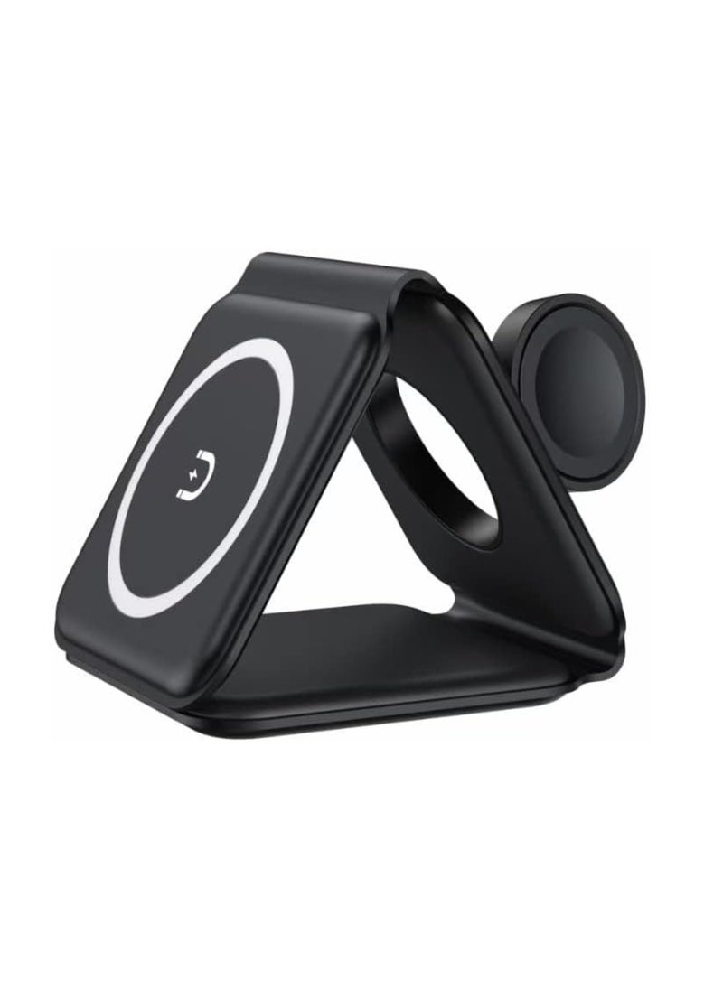 3-in-1 Foldable Wireless Charger – 15W Fast Magnetic Charging Station for iPhone 16/15/14/13/12/11, Apple Watch 8-2 SE, AirPods 3/2/Pro u0026 Samsung Phones | Portable Travel Charging Pad (Black)