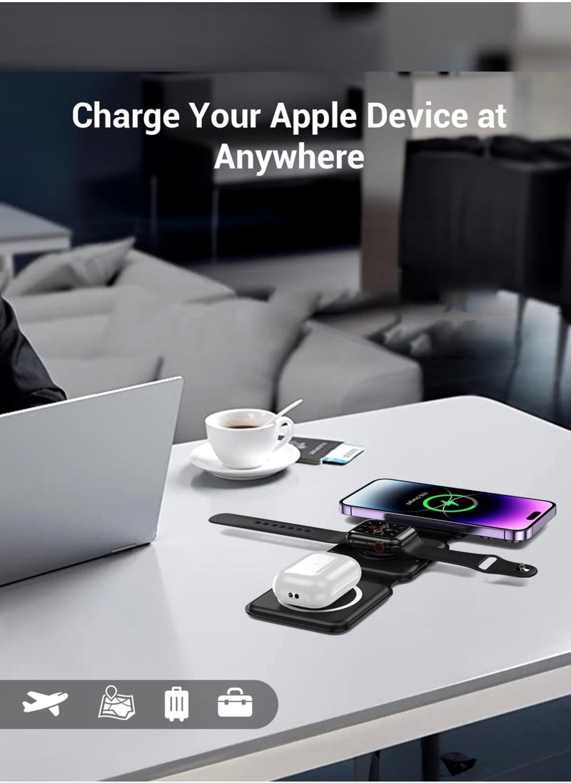 3-in-1 Foldable Wireless Charger – 15W Fast Magnetic Charging Station for iPhone 16/15/14/13/12/11, Apple Watch 8-2 SE, AirPods 3/2/Pro u0026 Samsung Phones | Portable Travel Charging Pad (Black)