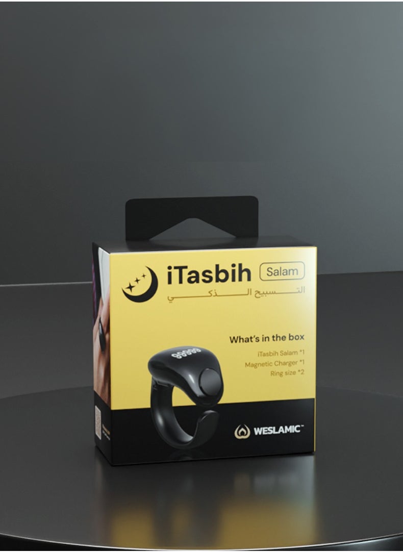 iTasbih (Salam) Smart Ring | OLED Display | Zikr Counter | Prayer Reminders | 2 Adjustable Sizes | Magnet Charging | Waterproof | Bluetooth Enabled