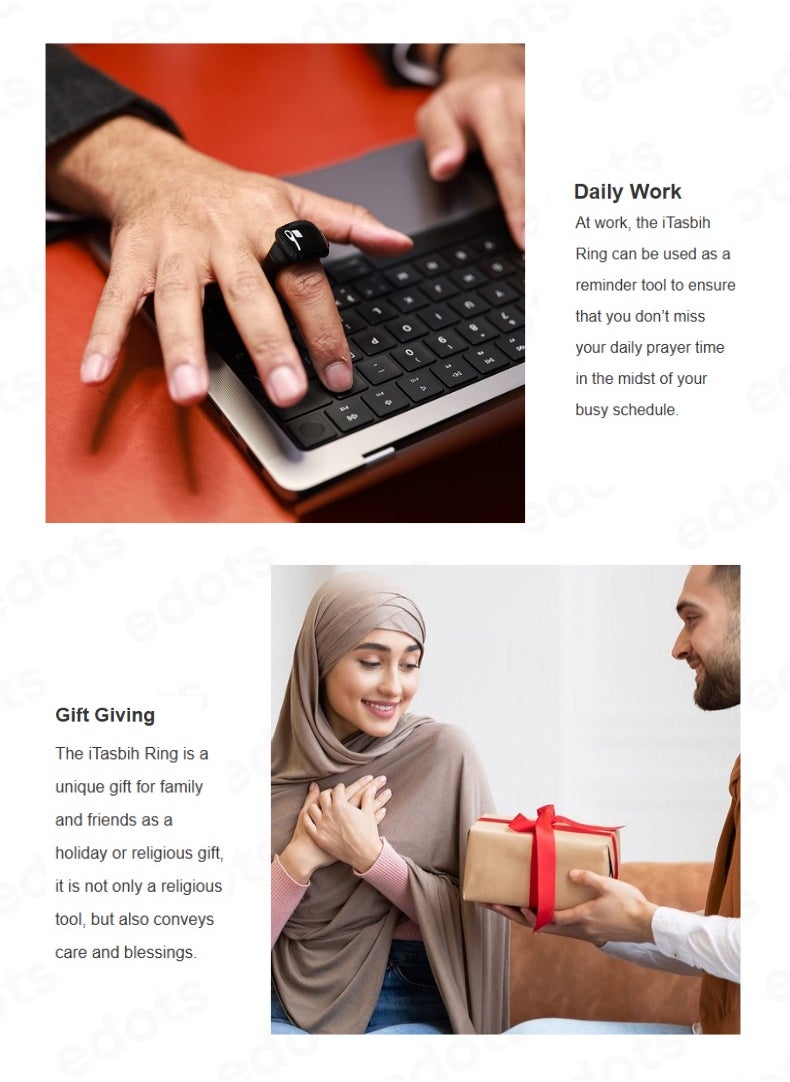 iTasbih (Salam) Smart Ring | OLED Display | Zikr Counter | Prayer Reminders | 2 Adjustable Sizes | Magnet Charging | Waterproof | Bluetooth Enabled