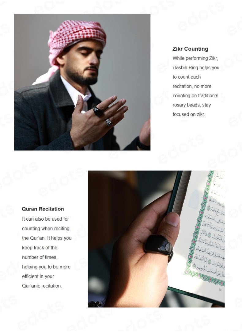 iTasbih (Salam) Smart Ring | OLED Display | Zikr Counter | Prayer Reminders | 2 Adjustable Sizes | Magnet Charging | Waterproof | Bluetooth Enabled