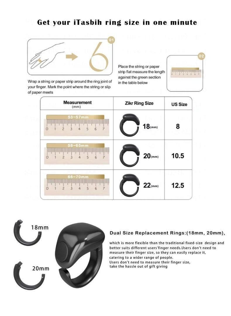 iTasbih (Salam) Smart Ring | OLED Display | Zikr Counter | Prayer Reminders | 2 Adjustable Sizes | Magnet Charging | Waterproof | Bluetooth Enabled