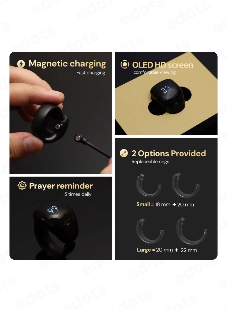 iTasbih (Salam) Smart Ring | OLED Display | Zikr Counter | Prayer Reminders | 2 Adjustable Sizes | Magnet Charging | Waterproof | Bluetooth Enabled