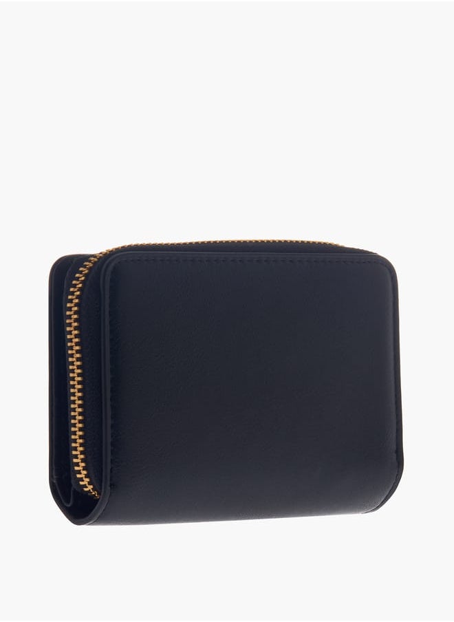 Women Logo Detail Zip Around Wallet with Flap Closure