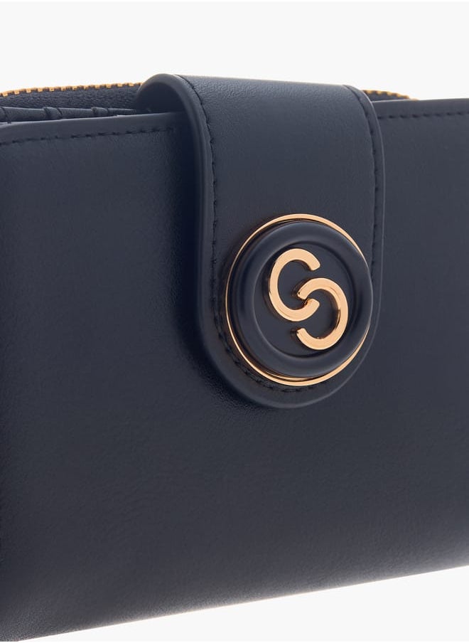Women Logo Detail Zip Around Wallet with Flap Closure