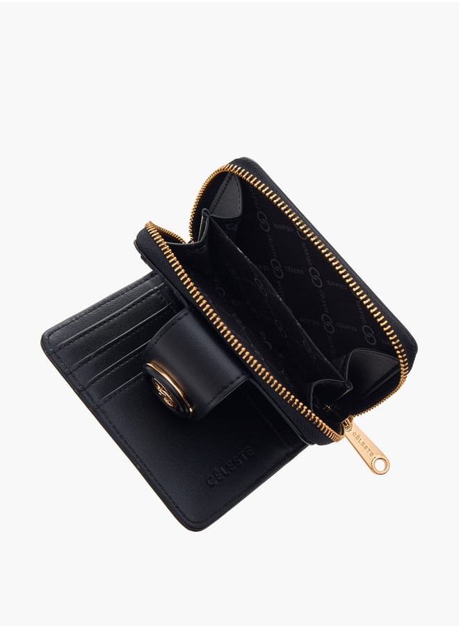Women Logo Detail Zip Around Wallet with Flap Closure