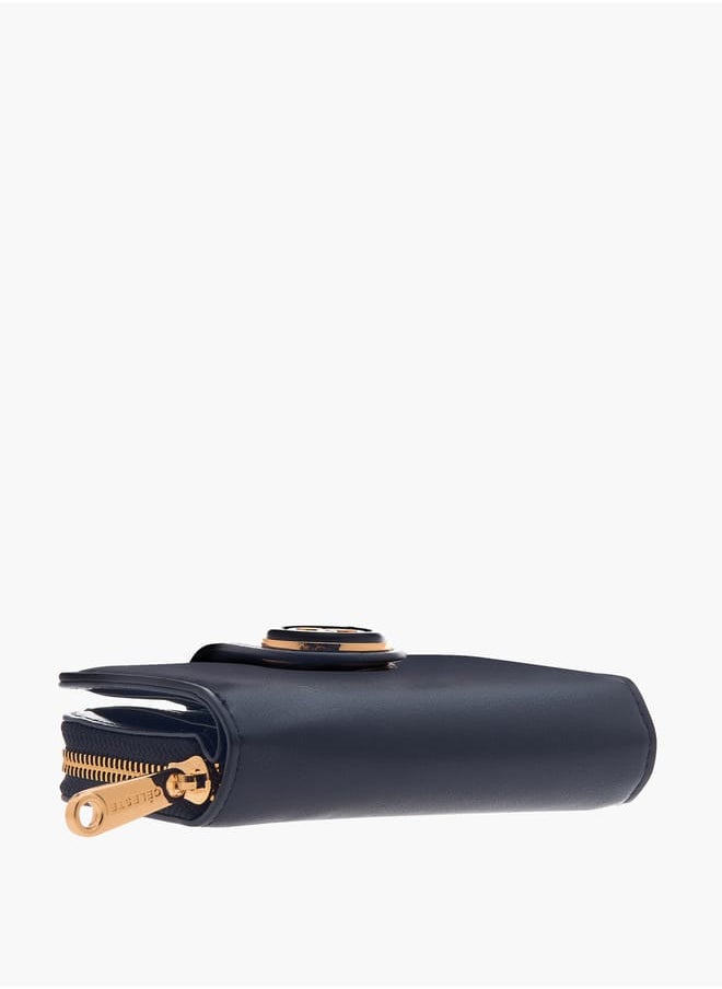 Women Logo Detail Zip Around Wallet with Flap Closure