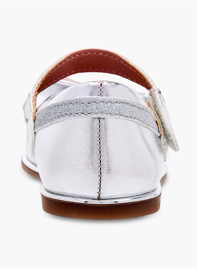 Girls Bow Embellished Mary Jane Shoes with Hook and Loop Closure