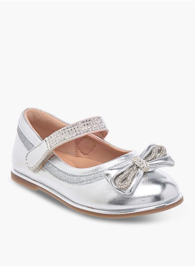Girls Bow Embellished Mary Jane Shoes with Hook and Loop Closure