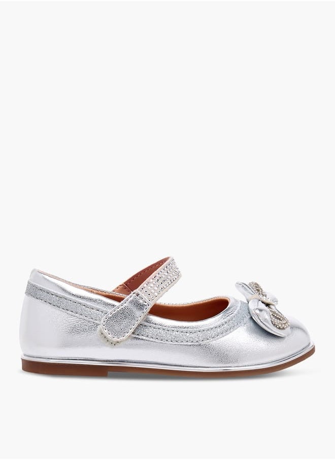 Girls Bow Embellished Mary Jane Shoes with Hook and Loop Closure