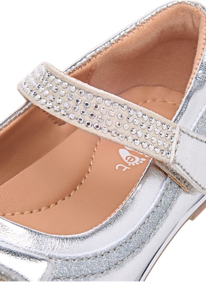 Girls Bow Embellished Mary Jane Shoes with Hook and Loop Closure