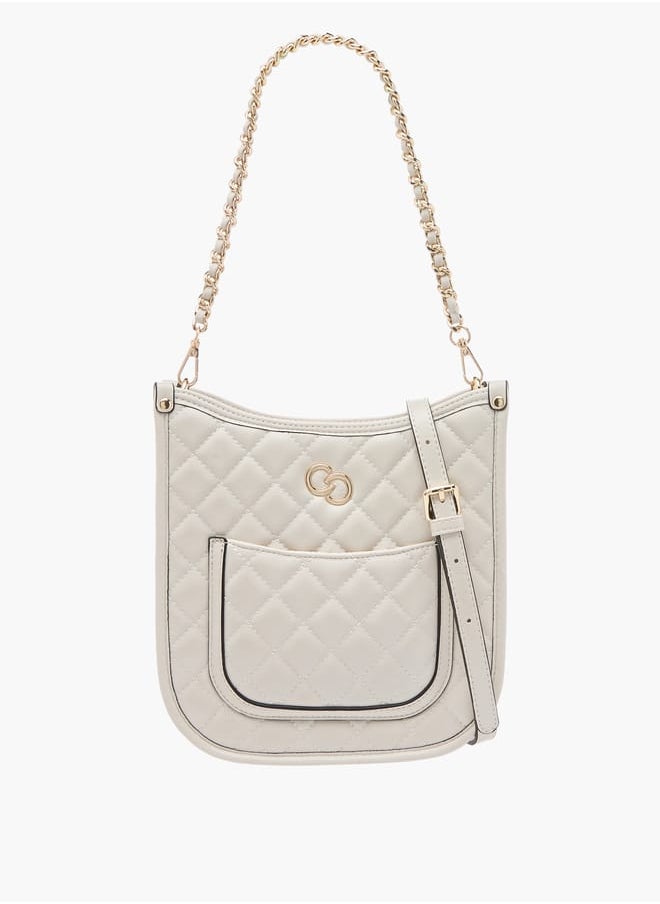 Women Quilted Shoulder Bag with Zip Closure and Chain Braided Strap