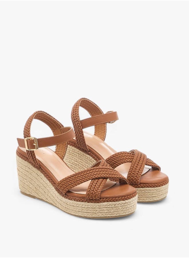 Women's Cross Strap Sandals with Buckle Closure and Wedge Heels