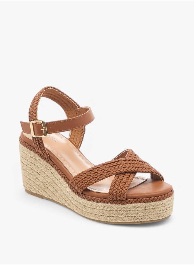 Women's Cross Strap Sandals with Buckle Closure and Wedge Heels