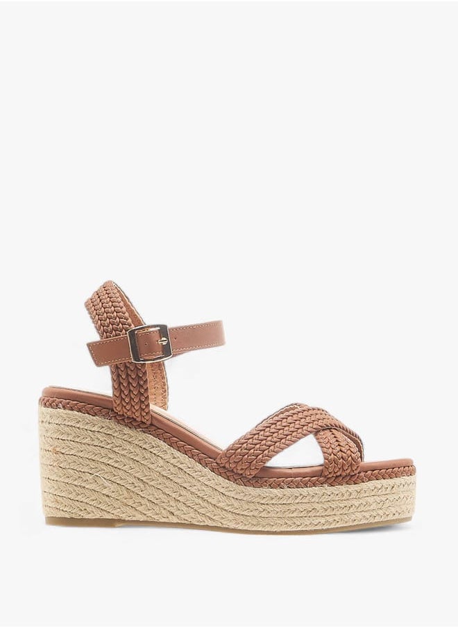 Women's Cross Strap Sandals with Buckle Closure and Wedge Heels