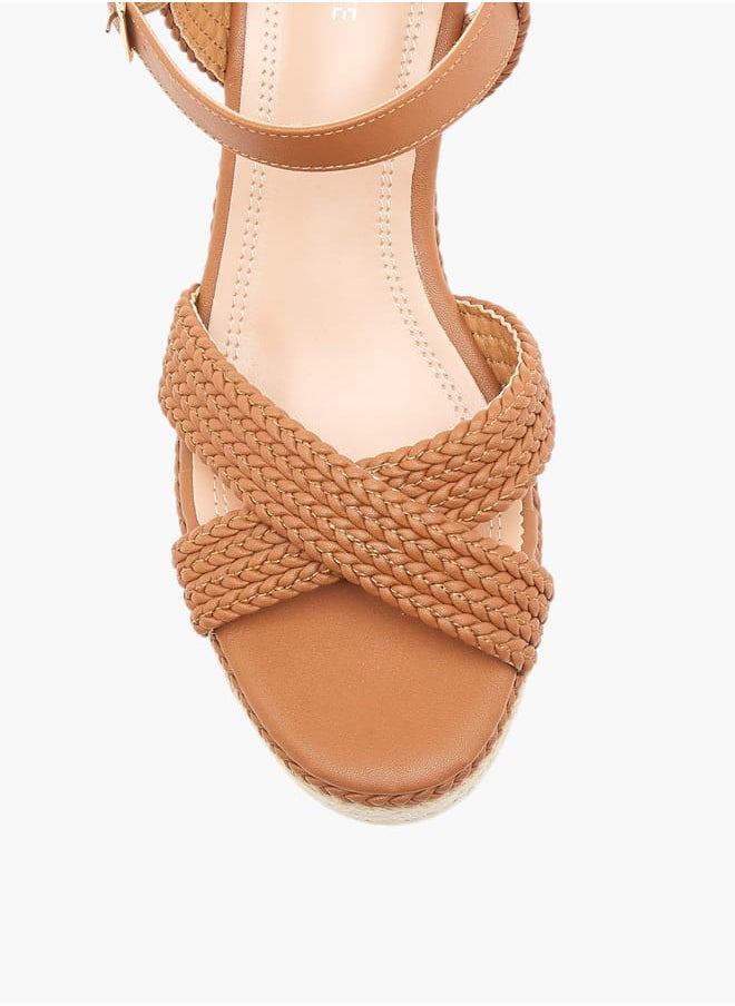 Women's Cross Strap Sandals with Buckle Closure and Wedge Heels