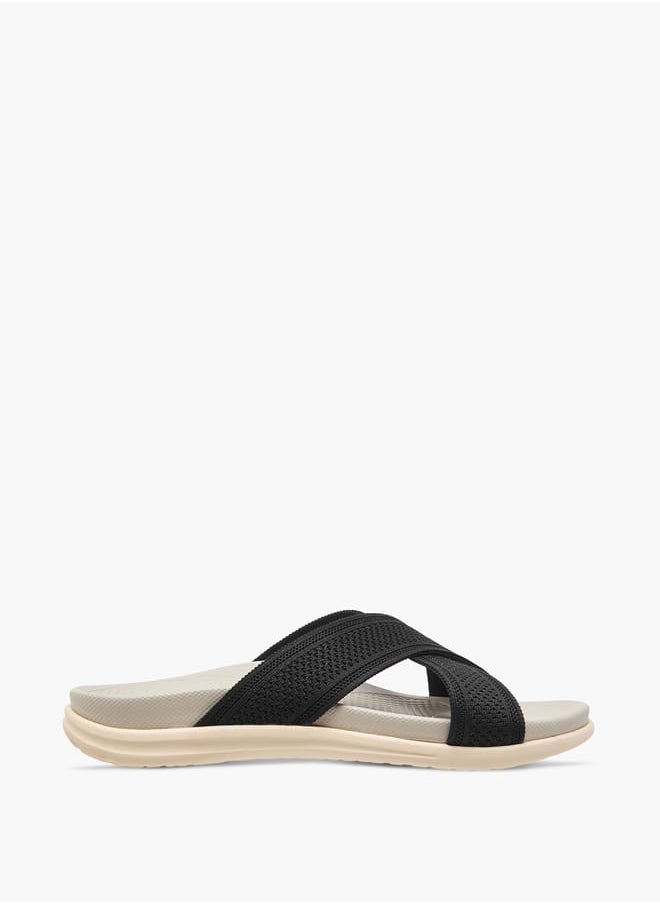 Women Textured Cross Strap Slip-On Sandals