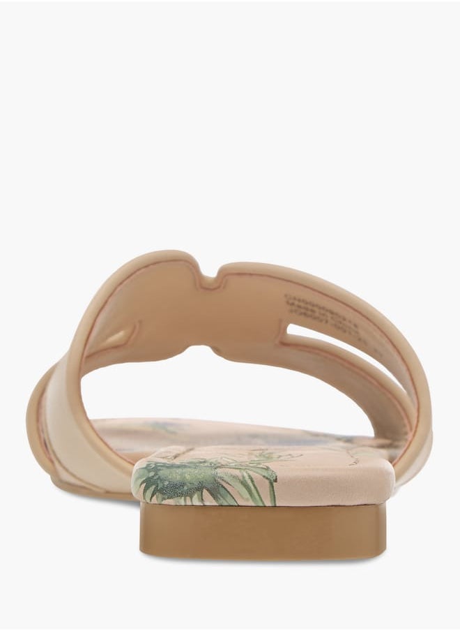 Womens Textured Slide Sandals With Slip-On Closure