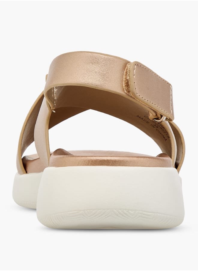 Women's Solid Cross Strap Sandals With Hook And Loop Closure