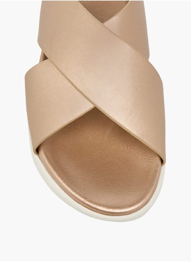 Women's Solid Cross Strap Sandals With Hook And Loop Closure