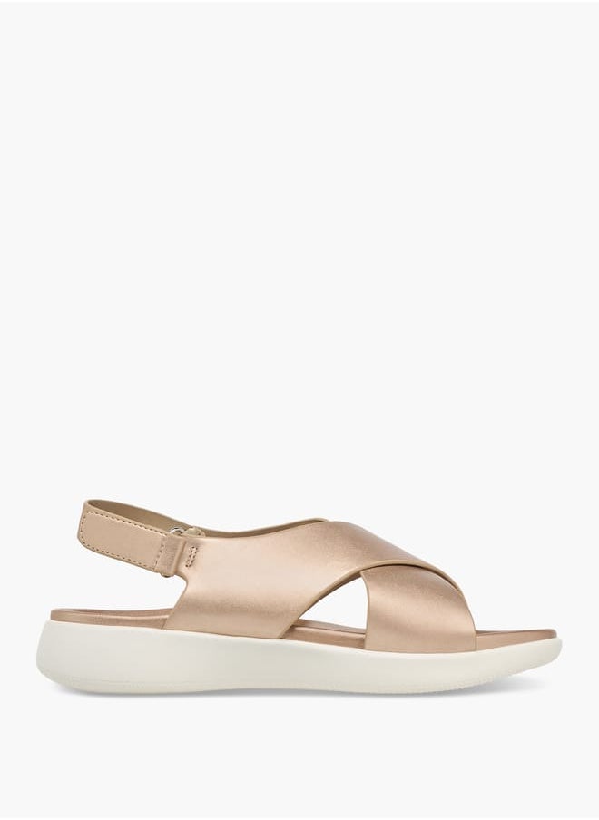 Women's Solid Cross Strap Sandals With Hook And Loop Closure