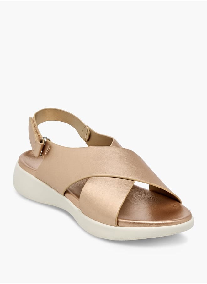 Women's Solid Cross Strap Sandals With Hook And Loop Closure