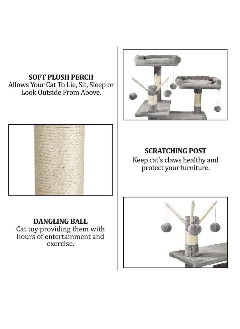 Large cat tree tower with Electric mouse toy, Spacious cat condos, and Sisal scratching post, 160 cm Multi-level cat tower with Dangling balls, Multiple perches and Ideal for Indoor cats, (Grey)
