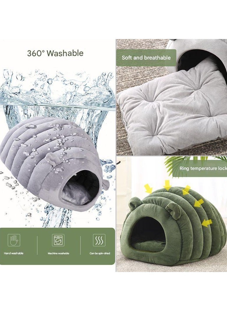 Indoor Warm Igloo Cat House, Caterpillar Shape Semi-enclosed Comfortable Soft Non-slip Orange Three-dimensional Cat House Removable Washable Inner Cushion Cat Bed