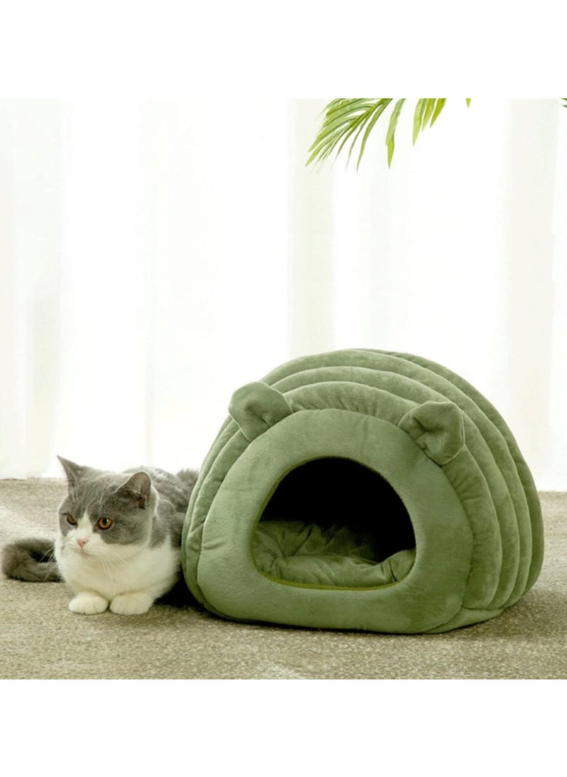 Indoor Warm Igloo Cat House, Caterpillar Shape Semi-enclosed Comfortable Soft Non-slip Orange Three-dimensional Cat House Removable Washable Inner Cushion Cat Bed