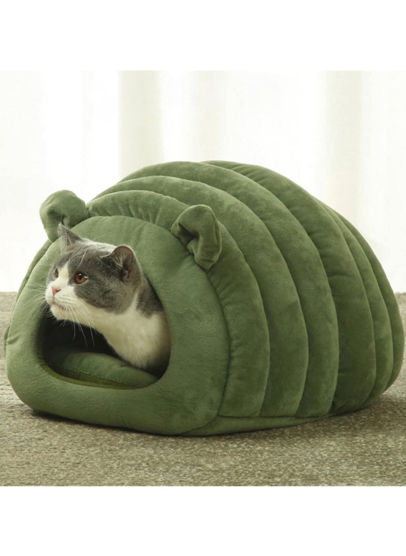 Indoor Warm Igloo Cat House, Caterpillar Shape Semi-enclosed Comfortable Soft Non-slip Orange Three-dimensional Cat House Removable Washable Inner Cushion Cat Bed