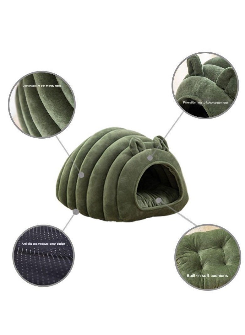 Indoor Warm Igloo Cat House, Caterpillar Shape Semi-enclosed Comfortable Soft Non-slip Orange Three-dimensional Cat House Removable Washable Inner Cushion Cat Bed