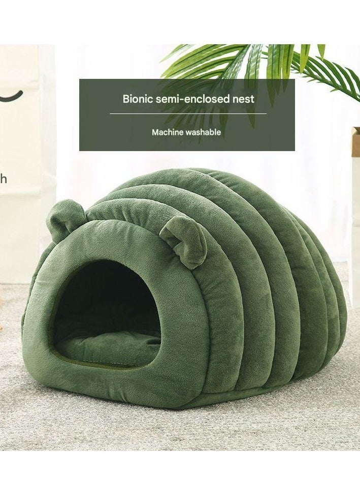 Indoor Warm Igloo Cat House, Caterpillar Shape Semi-enclosed Comfortable Soft Non-slip Orange Three-dimensional Cat House Removable Washable Inner Cushion Cat Bed