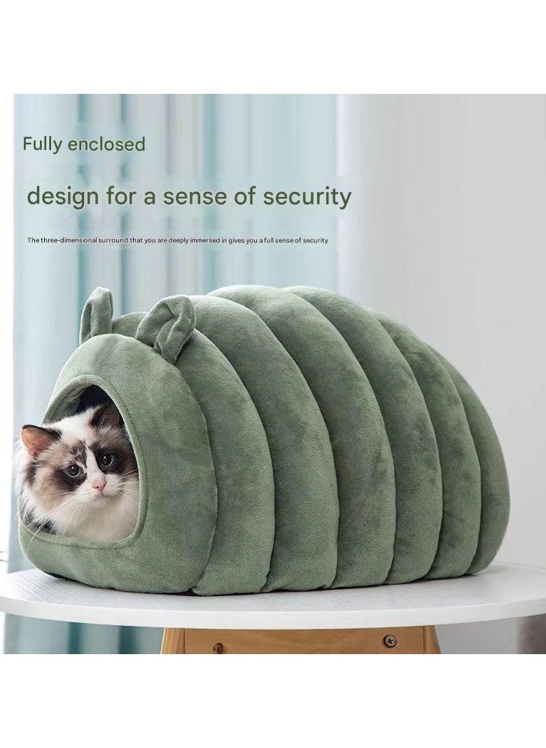 Indoor Warm Igloo Cat House, Caterpillar Shape Semi-enclosed Comfortable Soft Non-slip Orange Three-dimensional Cat House Removable Washable Inner Cushion Cat Bed